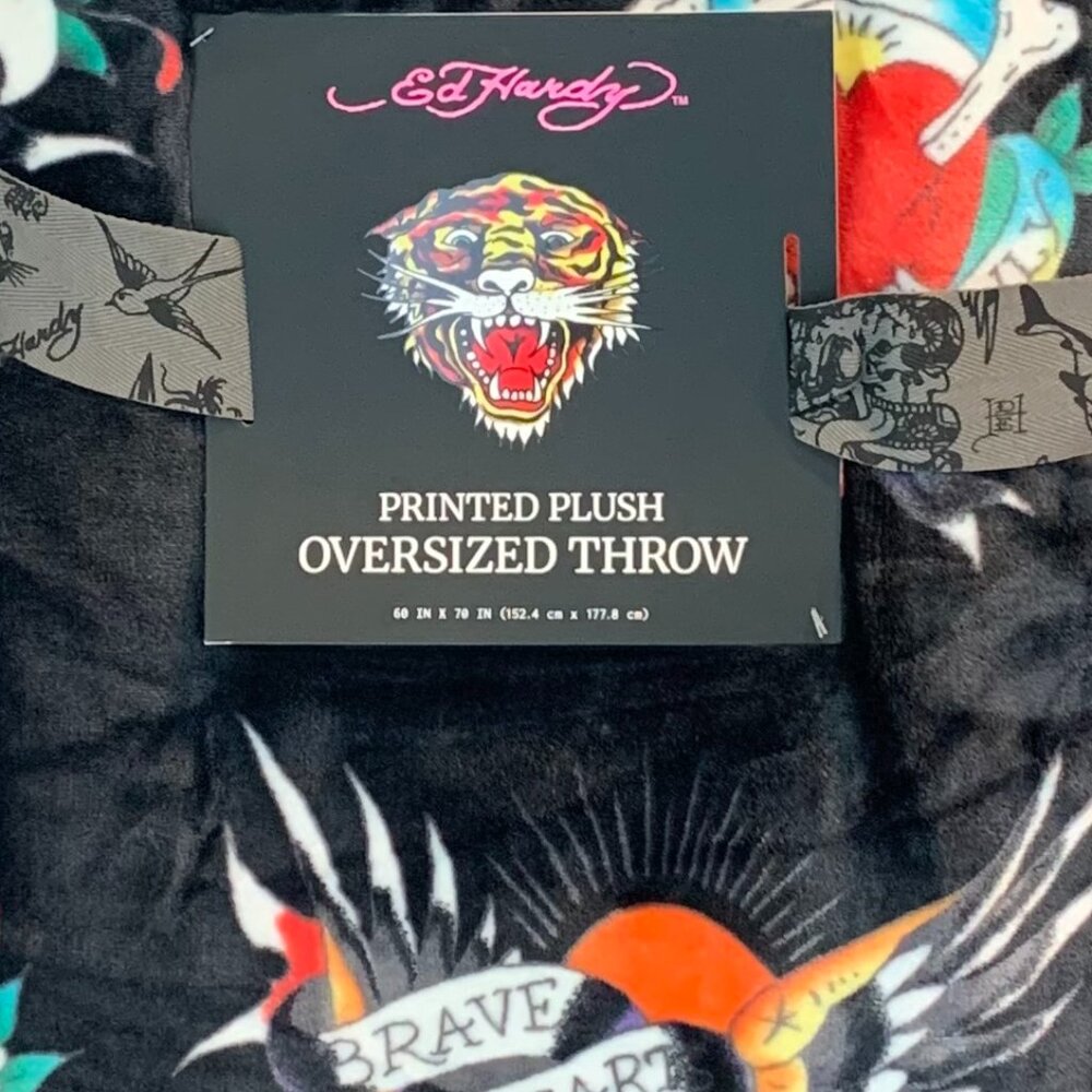 Ed Hardy Throw Black Love Hearts 60x70 NWT Oversized Plush